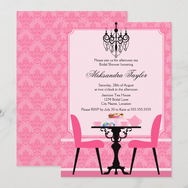Invitación Fiesta elegante de Damasco y té candelabro (Anverso / Reverso)