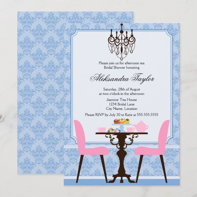 Invitación Fiesta elegante de Damasco y té candelabro (Anverso / Reverso)
