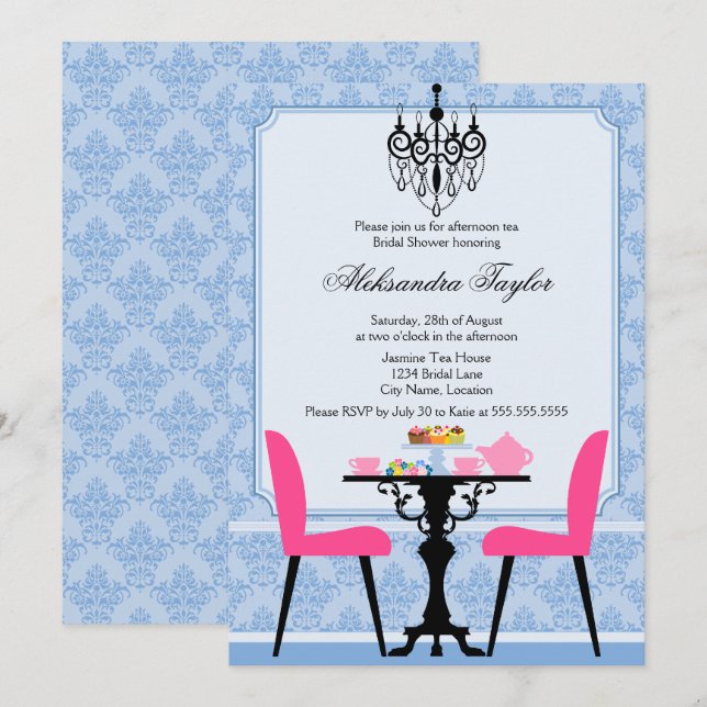 Invitación Fiesta elegante de Damasco y té candelabro (Anverso / Reverso)