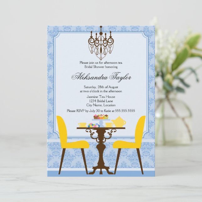 Invitación Fiesta elegante de Damasco y té candelabro (Anverso de pie)