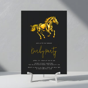 Invitación Fiesta Elegante de Derby de Caballos Negro y Dorad