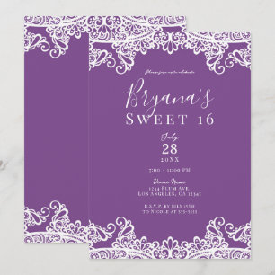 Invitación Fiesta elegante de dulces 16 años con encaje morad