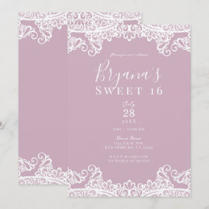 Invitación Fiesta Elegante de Dulces 16 con Encaje Rosa Polvo