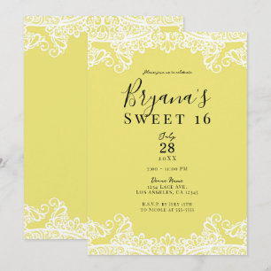 Invitación Fiesta Elegante de Encaje Amarillo y Blanco Dulces