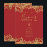 Invitación Fiesta elegante de encaje rojo y dorado Sweet 16<br><div class="desc">Personalizar para cualquier evento</div>