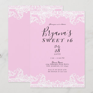 Invitación Fiesta elegante de encaje rosa y blanco Sweet 16