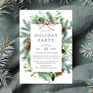 Invitación Fiesta elegante de greenery de invierno en acuarel
