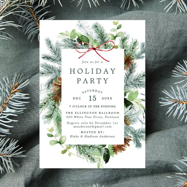 Invitación Fiesta elegante de greenery de invierno en acuarel (Subido por el creador)