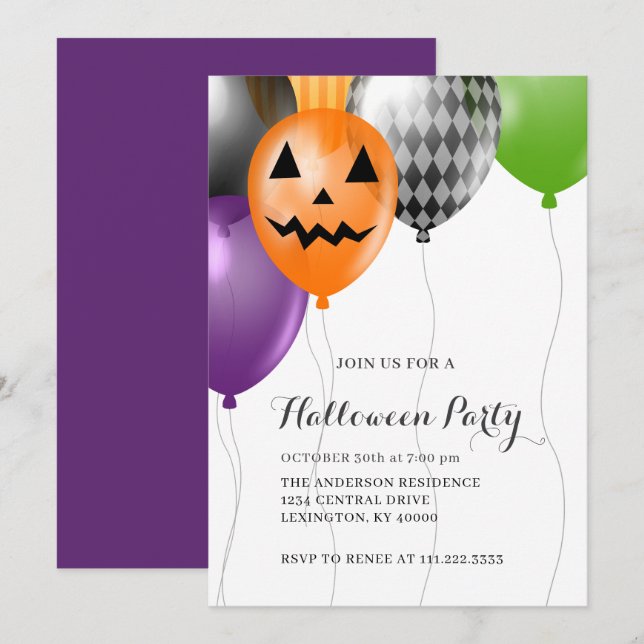 Invitación Fiesta elegante de Halloween (Anverso / Reverso)