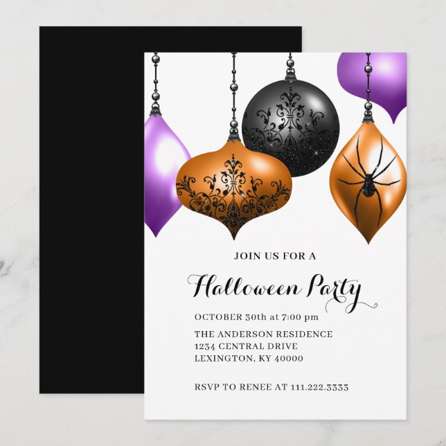 Invitación Fiesta elegante de Halloween (Anverso / Reverso)
