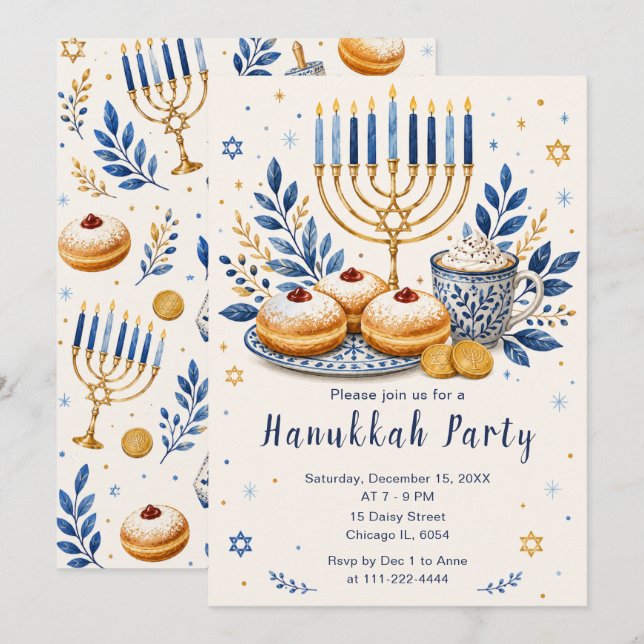 Invitación Fiesta elegante de Janucá (Anverso / Reverso)
