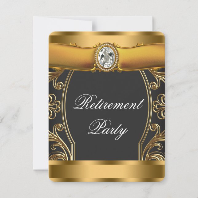Invitación Fiesta elegante de jubilaciones en negro y oro (Anverso)