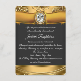 Invitación Fiesta elegante de jubilaciones en negro y oro