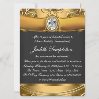 Invitación Fiesta elegante de jubilaciones en negro y oro
