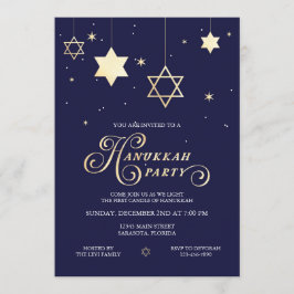 Invitación Fiesta elegante de la Marina y oro de Hanukkah