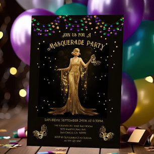 Invitación Fiesta elegante de la mascarada dorada