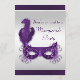 Invitación Fiesta elegante de la mascarada en púrpura y plata