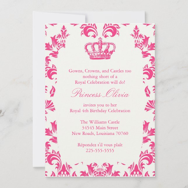 Invitación Fiesta elegante de la princesa cumpleaños (Anverso)