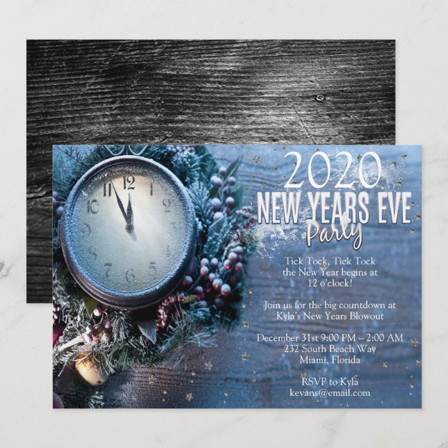 Invitación Fiesta elegante de la víspera de Año Nuevo (Anverso / Reverso)