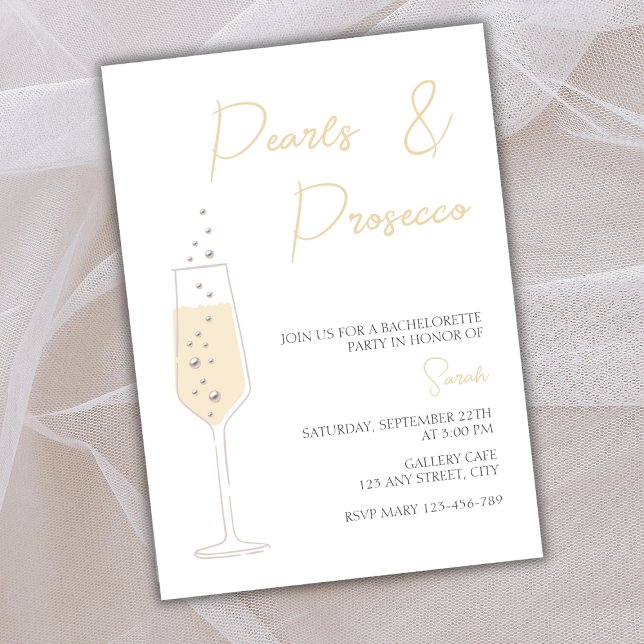 Invitación Fiesta Elegante De Las Perlas Y El Prosecco (Pearls And Prosecco Elegant Bachelorette Party Invitation)