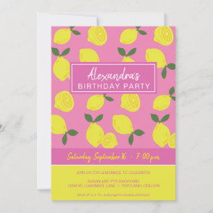 Invitación Fiesta Elegante de Limón Rosa y Amarillo