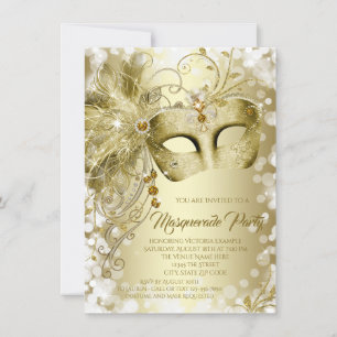 Invitación Fiesta elegante de Maquerade de la máscara del oro