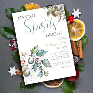 Invitación Fiesta elegante de Navidad con acebo que ilumina e