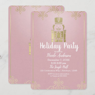 Invitación Fiesta elegante de Navidad con cascanueces rosa y