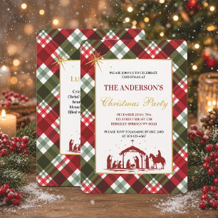 Invitación Fiesta elegante de Navidad con Tartán a cuadros y