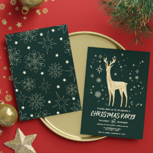 Invitación Fiesta elegante de navidad de venado moderno verde