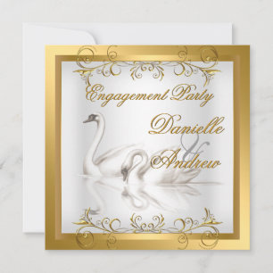 Invitación Fiesta elegante de oro blanco de los cisnes de com