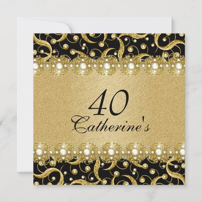 Invitación Fiesta elegante de oro negro "de cualquier edad" (Anverso)