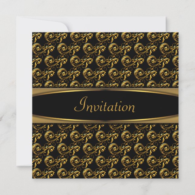 Invitación Fiesta Elegante de Remolino de Oro Negro (Anverso)