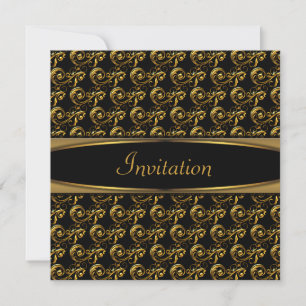 Invitación Fiesta Elegante de Remolino de Oro Negro