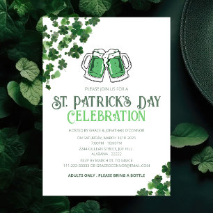 Invitación Fiesta elegante de San Patricio con trébol verde
