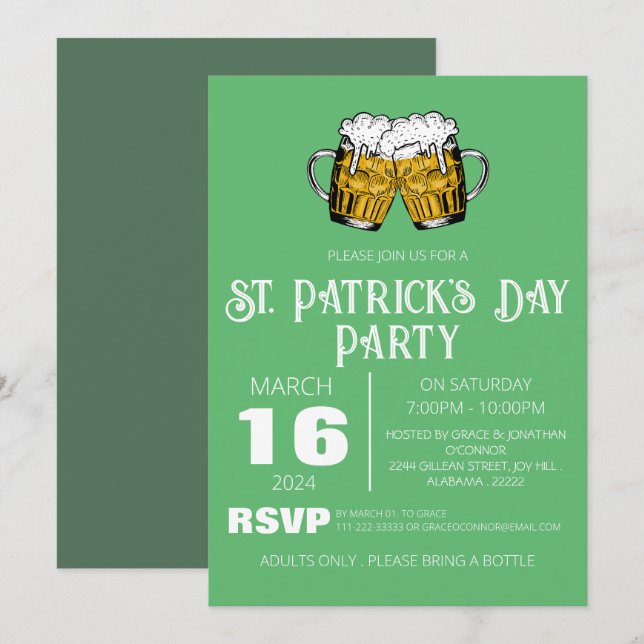Invitación Fiesta elegante de San Patricio del trébol verde (Anverso / Reverso)