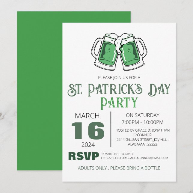 Invitación Fiesta elegante de San Patricio del trébol verde (Anverso / Reverso)