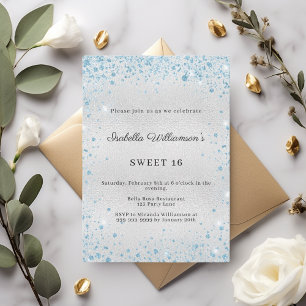 Invitación Fiesta elegante de Sweet 16 con brillo azul platea