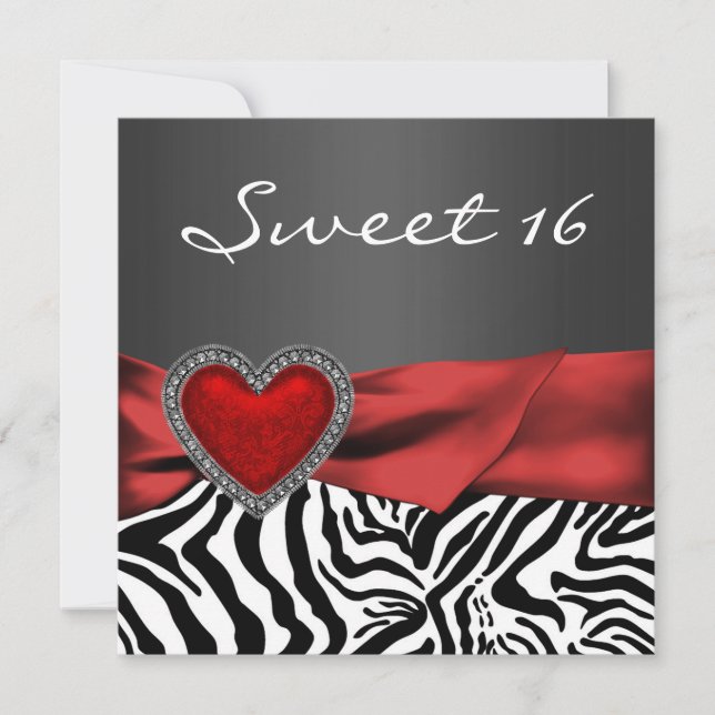 Invitación Fiesta elegante de Sweet 16 de cebra roja (Anverso)