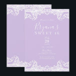 Invitación Fiesta elegante de Sweet 16 de encaje blanco y lav<br><div class="desc">Personaliza para cualquier evento</div>