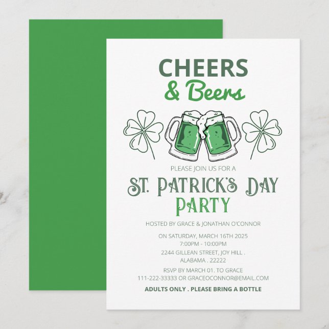 Invitación Fiesta elegante de trébol verde del día de San Pat (Anverso / Reverso)