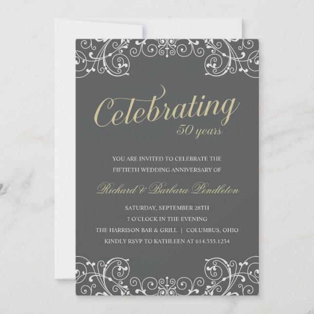 Invitación Fiesta elegante del 50 aniversario de bodas (Anverso)