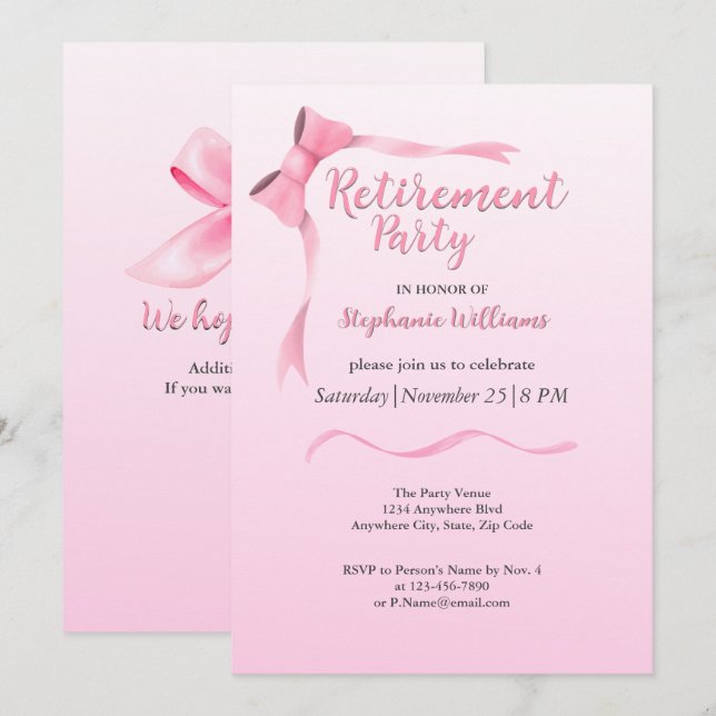 Invitación fiesta elegante del arco rosado de la jubilación d (Anverso / Reverso)