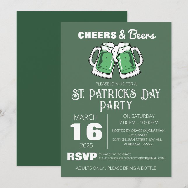 Invitación Fiesta elegante del Día de San Patricio con trébol (Anverso / Reverso)