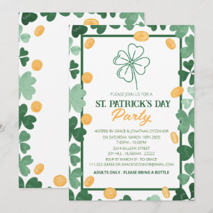 Invitación Fiesta elegante del día de San Patricio con trébol