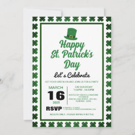 Invitación Fiesta elegante del día de San Patricio con trébol