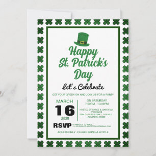 Invitación Fiesta elegante del día de San Patricio con trébol