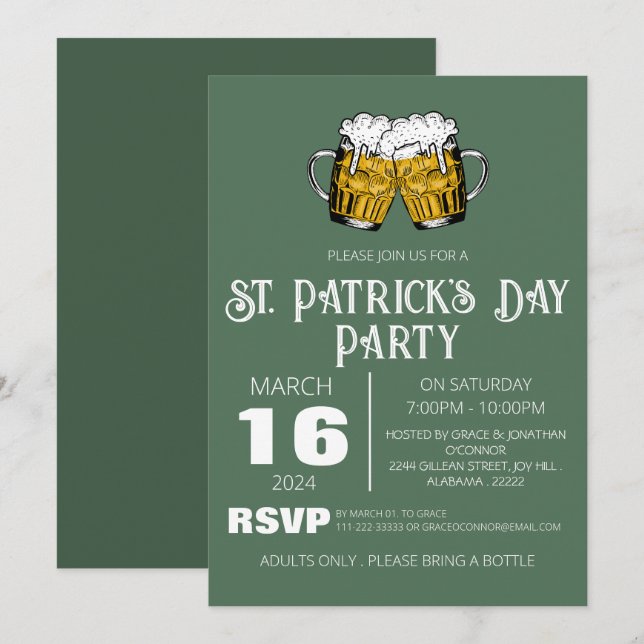 Invitación Fiesta elegante del día de San Patricio del trébol (Anverso / Reverso)