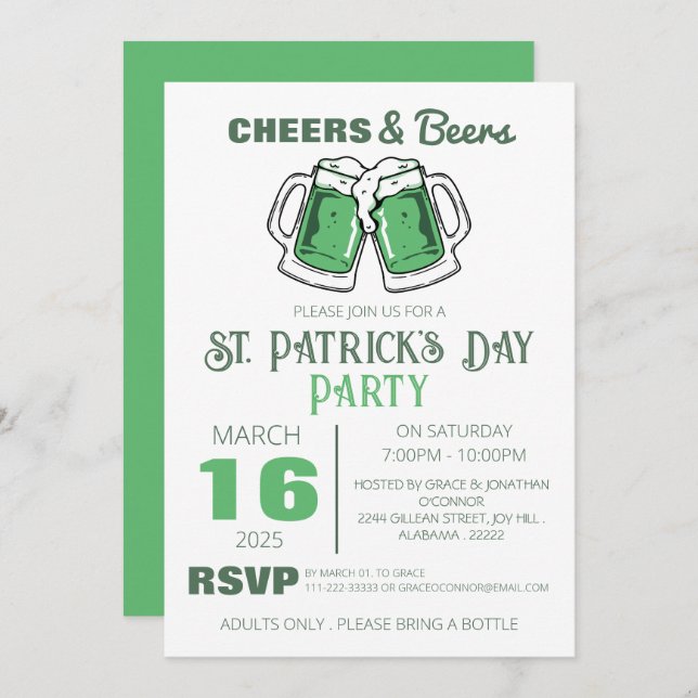 Invitación Fiesta elegante del Día de San Patricio del trébol (Anverso / Reverso)