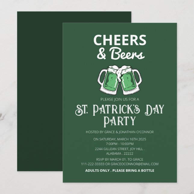Invitación Fiesta elegante del Día de San Patricio del trébol (Anverso / Reverso)